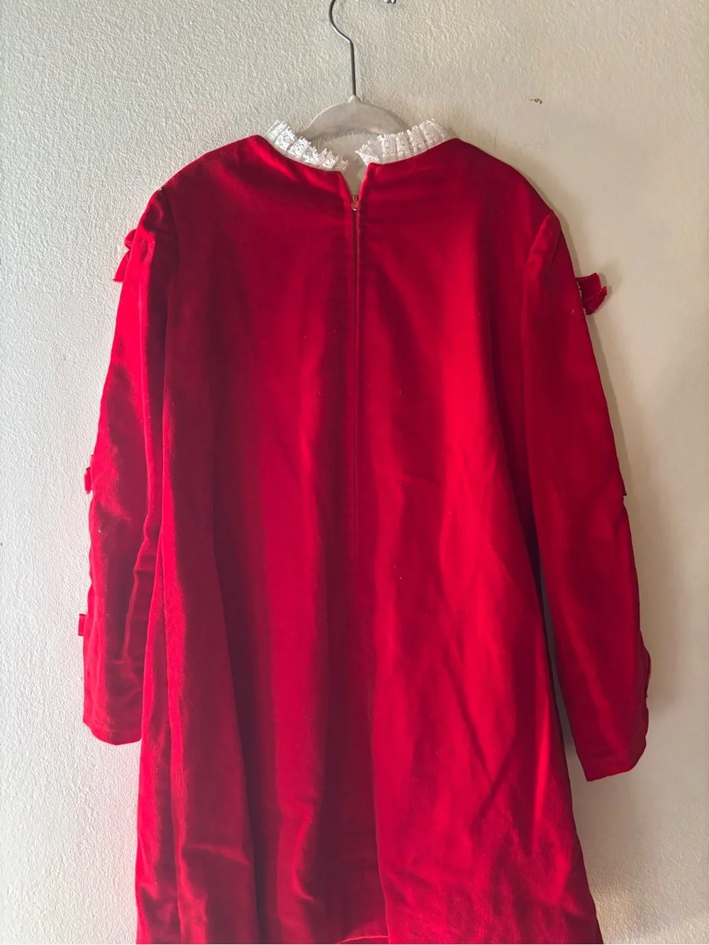 Genuine Vintage Red Velvet Lace-Trim Bow Dress